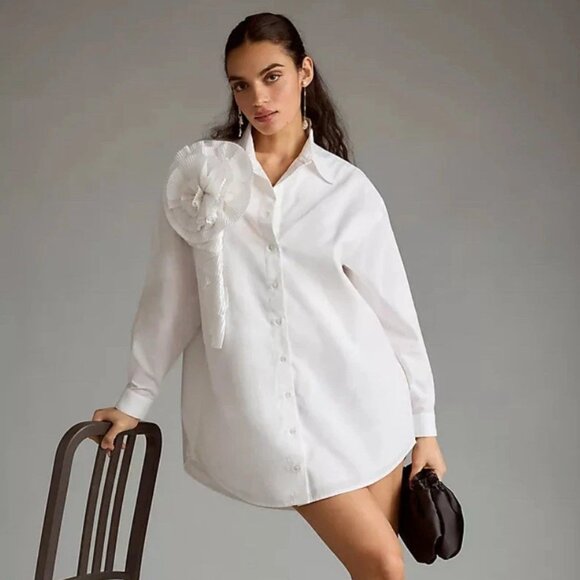 Anthropologie Forever That Girl Appliqué Shirt Dress White Sz XS NWOT B38 - Picture 4 of 16
